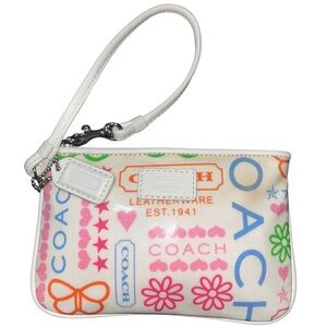 Vintage Coach White Butterfly Heart Floral Mini Wristlet
